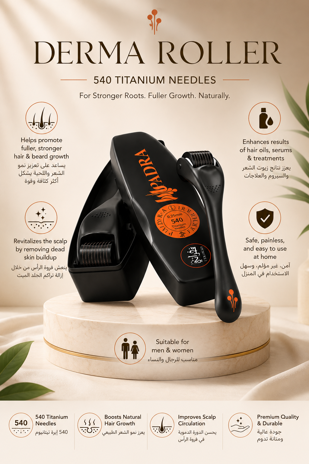Derma Roller for Hair | 540 Titanium Needles