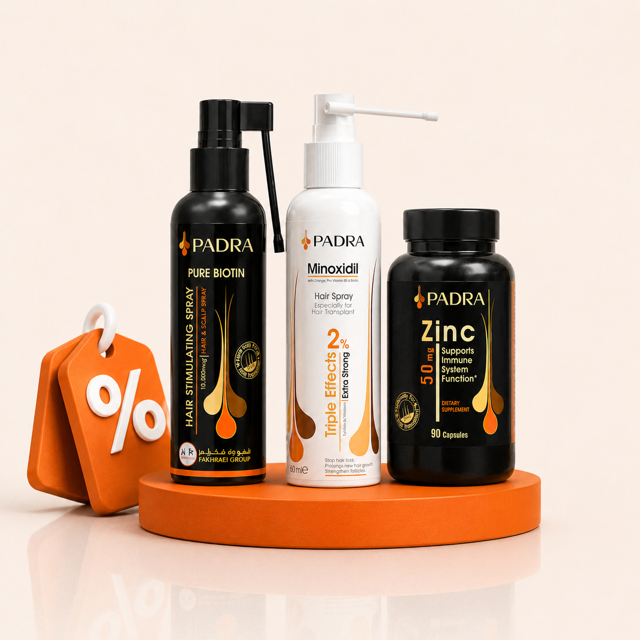 Zinc capsules + Pure biotin spray + Minoxidil 2%